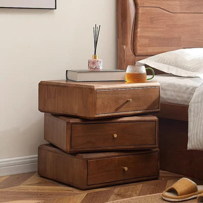 3-layer Rotating Solid Wood Nightstand Creative Storage Cabinet
