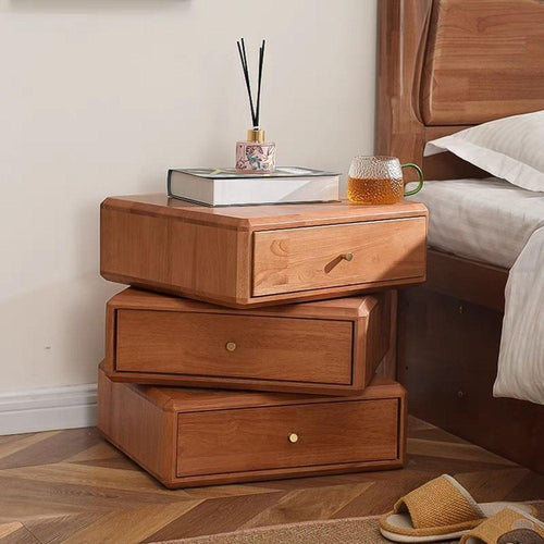 3-layer Rotating Solid Wood Nightstand Creative Storage Cabinet