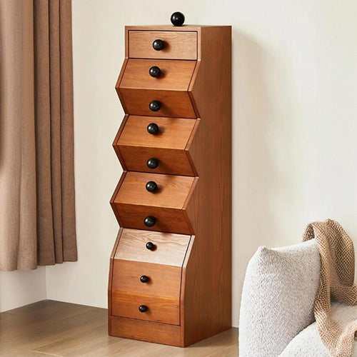 Light Luxury Chest of Drawers, Solid Wood Vintage Irregular Storage Cabinet with 5 Drawers