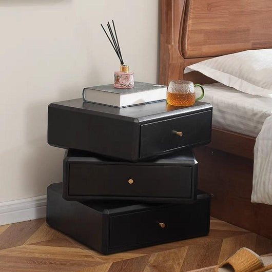 3-layer Rotating Solid Wood Nightstand Creative Storage Cabinet