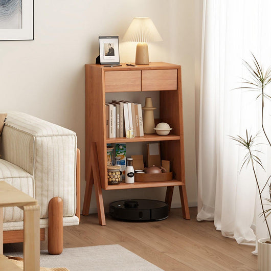 Solid Wood Floor-Standing Rack Living Room Bookshelf Storage Cabinet