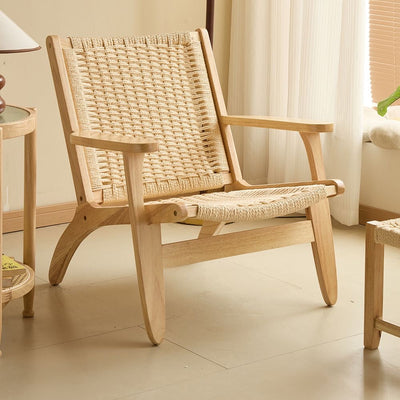 Handwoven Rope Lounge Chair with Solid Wood Frame – Modern Accent Seating