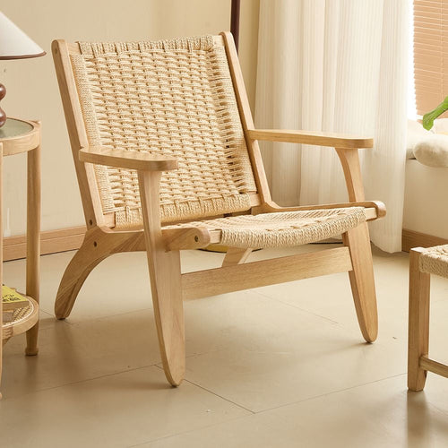 Handwoven Rope Lounge Chair with Solid Wood Frame – Modern Accent Seating