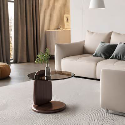 Modern Glass Coffee Table Set, Round Tempered Glass Top with Solid Wood Base – Contemporary Living Room Center Table