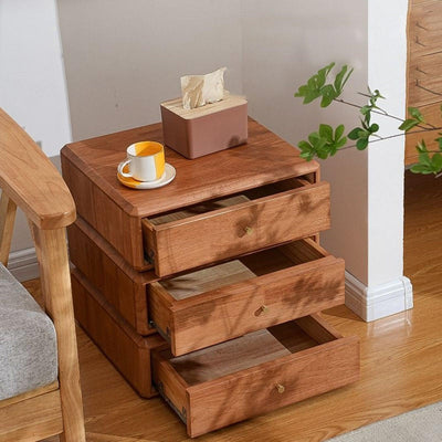 3-layer Rotating Solid Wood Nightstand Creative Storage Cabinet