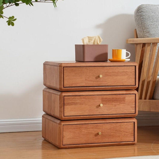 3-layer Rotating Solid Wood Nightstand Creative Storage Cabinet