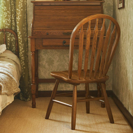 Oak Wood Windsor Back Side Chair for Home - Set of 2
