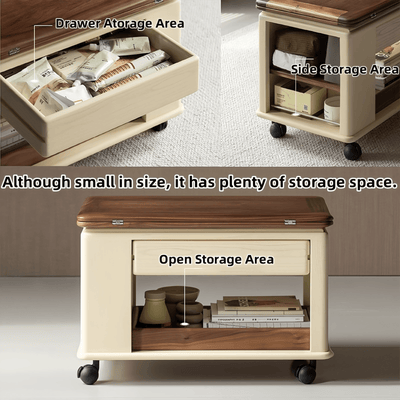 Walnut Wood Coffee Table With Storage Modern End Tables For Living Room/Kitchen