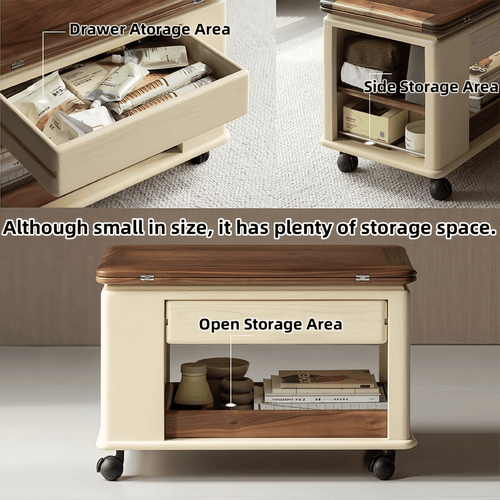 Walnut Wood Coffee Table With Storage Modern End Tables For Living Room/Kitchen