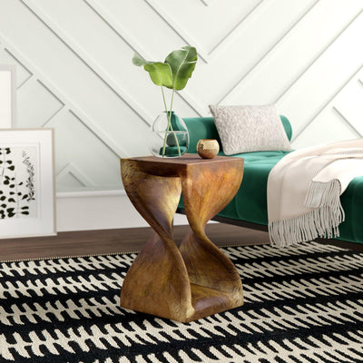 Handmade Solid Wood Double Twist Side Table | Rustic Natural Grain Abstract Form