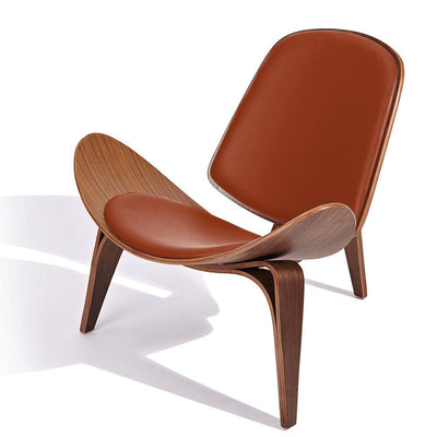 Light Luxury Arch Shell Chair, Walnut Finish Lounge Chair, Modern Shell Chair, Italian Leather Armless Chair