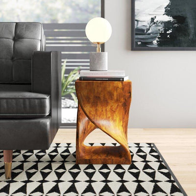 Handmade Solid Wood Double Twist Side Table | Rustic Natural Grain Abstract Form