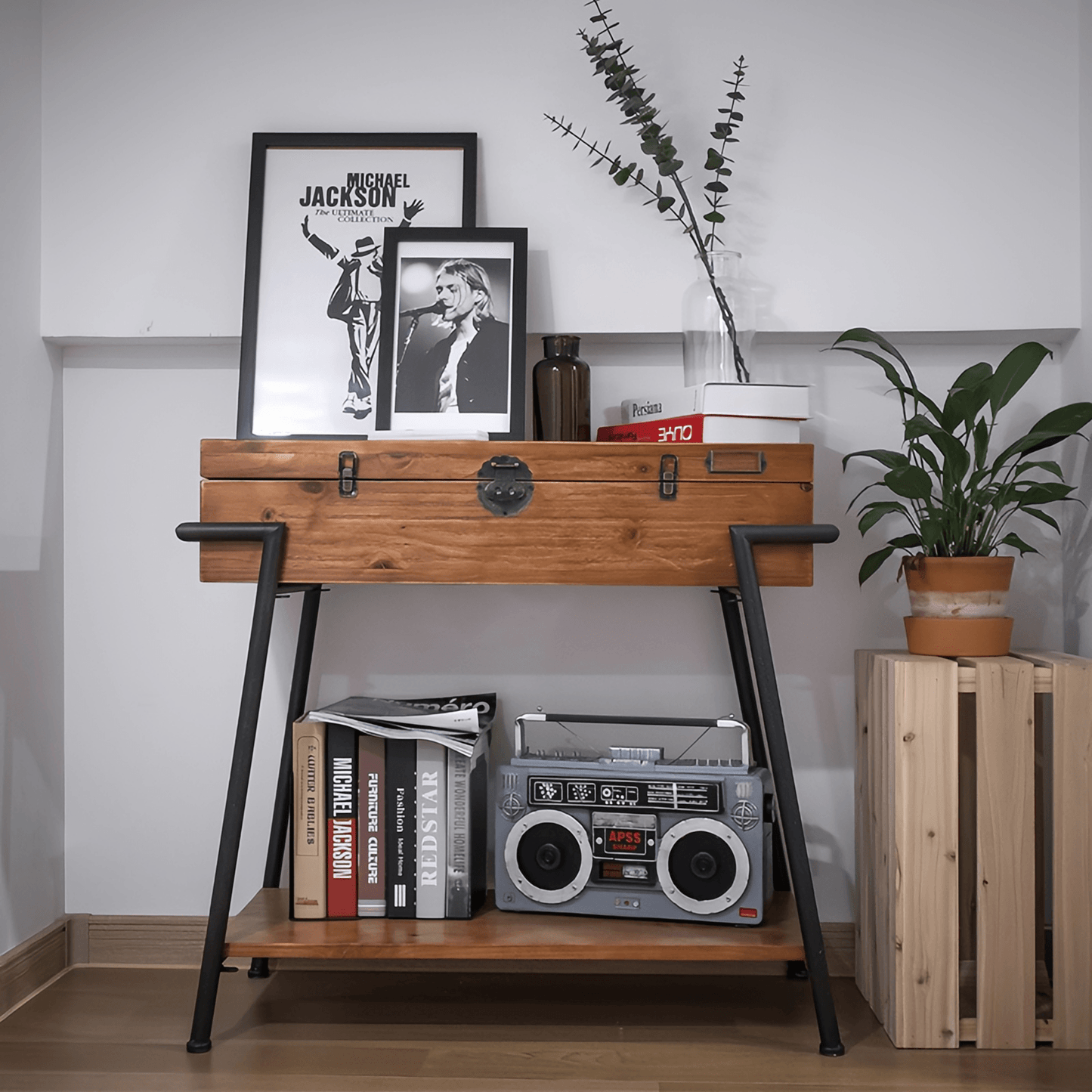 Wood Porch Console Table Side Cabinet Retro Sofa Table