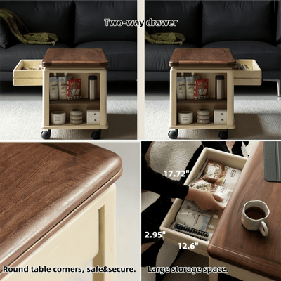 Walnut Wood Coffee Table With Storage Modern End Tables For Living Room/Kitchen