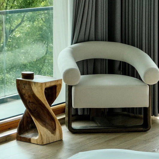 Handmade Solid Wood Double Twist Side Table | Rustic Natural Grain Abstract Form