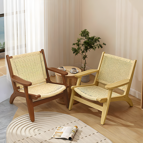 Handwoven Rope Lounge Chair with Solid Wood Frame – Modern Accent Seating