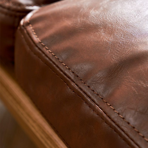 Solid Wood Lounge Chair with Waxed Leather Cushion – Modern Japandi Accent Chair for Living Room