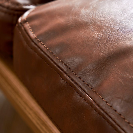 Solid Wood Lounge Chair with Waxed Leather Cushion – Modern Japandi Accent Chair for Living Room