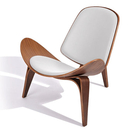Light Luxury Arch Shell Chair, Walnut Finish Lounge Chair, Modern Shell Chair, Italian Leather Armless Chair