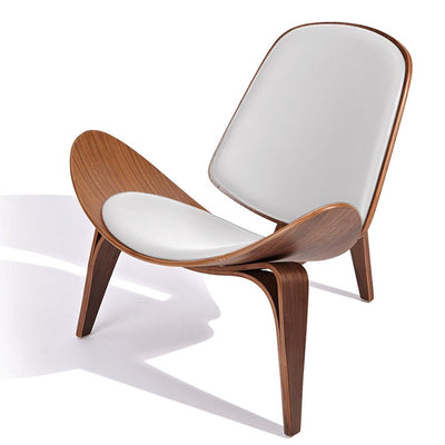 Light Luxury Arch Shell Chair, Walnut Finish Lounge Chair, Modern Shell Chair, Italian Leather Armless Chair
