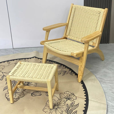 Handwoven Rope Lounge Chair with Solid Wood Frame – Modern Accent Seating
