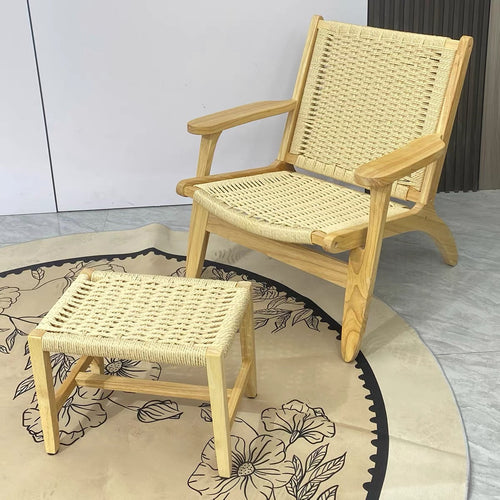 Handwoven Rope Lounge Chair with Solid Wood Frame – Modern Accent Seating