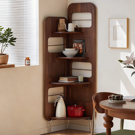 Corner Cabinet, Solid Wood Shelving Unit, Triangular Living Room Floor Bookcase, Corner Kitchen Cabinet, Multi-Tier Display Cabinet