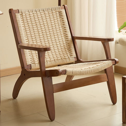 Handwoven Rope Lounge Chair with Solid Wood Frame – Modern Accent Seating