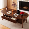 Solid Wood Oval Coffee Table, Compact Living Room Coffee Table, Double-Layer Storage Coffee Table, Modern Minimalist Coffee Table