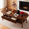 Solid Wood Oval Coffee Table, Compact Living Room Coffee Table, Double-Layer Storage Coffee Table, Modern Minimalist Coffee Table