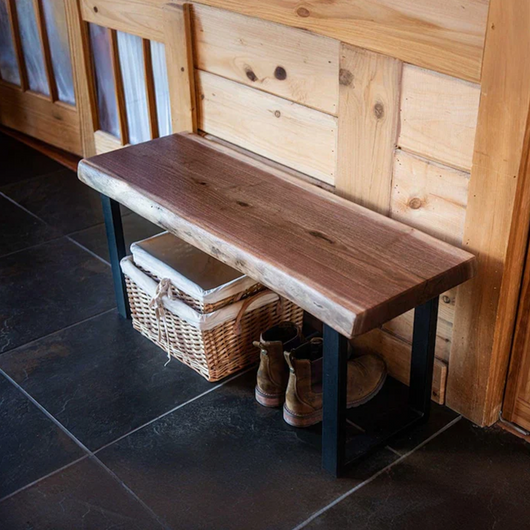 Live Edge Entryway Bench, Bedroom Bench, Industrial Style Steel Legs