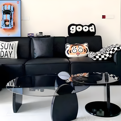 Modern Glass Coffee Table Set, Round Tempered Glass Top with Solid Wood Base – Contemporary Living Room Center Table