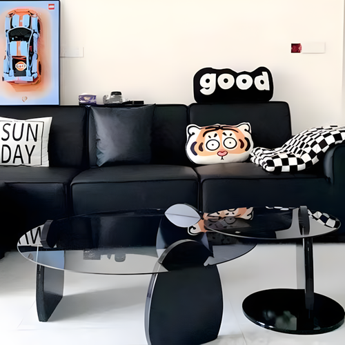 Modern Glass Coffee Table Set, Round Tempered Glass Top with Solid Wood Base – Contemporary Living Room Center Table