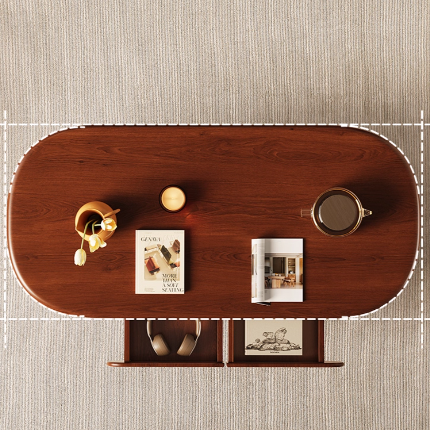 Solid Wood Oval Coffee Table, Compact Living Room Coffee Table, Double-Layer Storage Coffee Table, Modern Minimalist Coffee Table