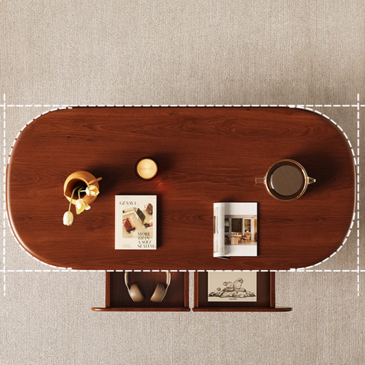 Solid Wood Oval Coffee Table, Compact Living Room Coffee Table, Double-Layer Storage Coffee Table, Modern Minimalist Coffee Table