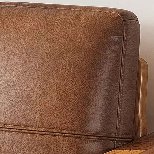 Solid Wood Lounge Chair with Waxed Leather Cushion – Modern Japandi Accent Chair for Living Room