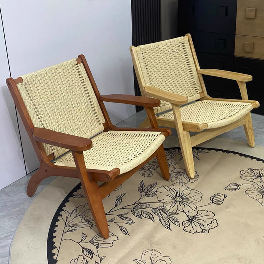 Handwoven Rope Lounge Chair with Solid Wood Frame – Modern Accent Seating