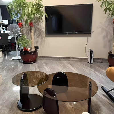 Modern Glass Coffee Table Set, Round Tempered Glass Top with Solid Wood Base – Contemporary Living Room Center Table