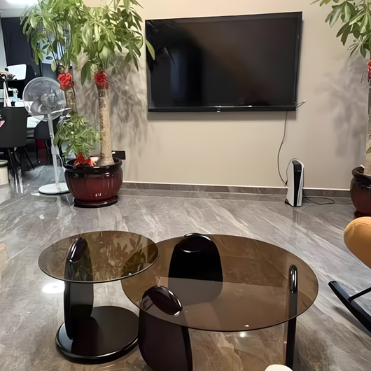 Modern Glass Coffee Table Set, Round Tempered Glass Top with Solid Wood Base – Contemporary Living Room Center Table