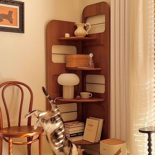 Corner Cabinet, Solid Wood Shelving Unit, Triangular Living Room Floor Bookcase, Corner Kitchen Cabinet, Multi-Tier Display Cabinet