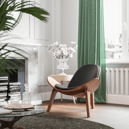 Light Luxury Arch Shell Chair, Walnut Finish Lounge Chair, Modern Shell Chair, Italian Leather Armless Chair