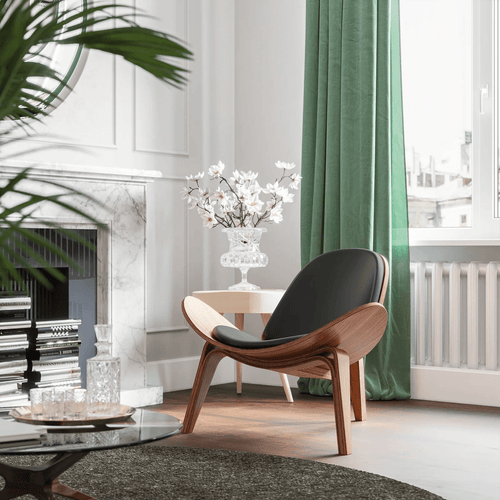 Light Luxury Arch Shell Chair, Walnut Finish Lounge Chair, Modern Shell Chair, Italian Leather Armless Chair