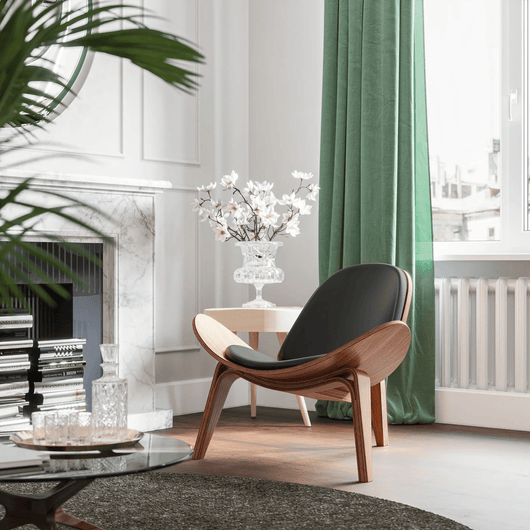 Light Luxury Arch Shell Chair, Walnut Finish Lounge Chair, Modern Shell Chair, Italian Leather Armless Chair