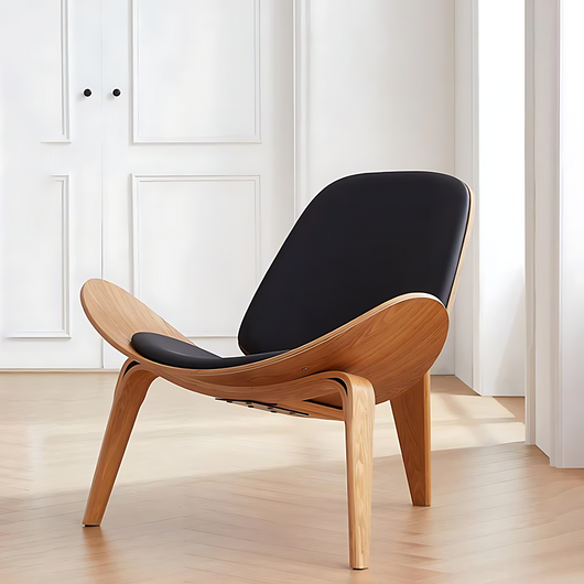Light Luxury Arch Shell Chair, Walnut Finish Lounge Chair, Modern Shell Chair, Italian Leather Armless Chair