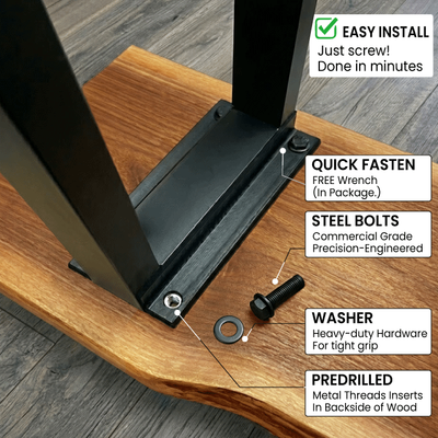 "Onegrain" Live Edge Solid Wood Dining Table with U Shape Metal Legs