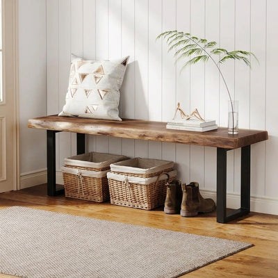 Live Edge Entryway Bench, Bedroom Bench, Industrial Style Steel Legs