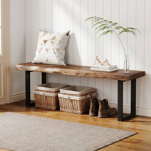Live Edge Entryway Bench, Bedroom Bench, Industrial Style Steel Legs