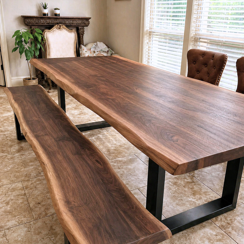 Live Edge Entryway Bench, Bedroom Bench, Industrial Style Steel Legs