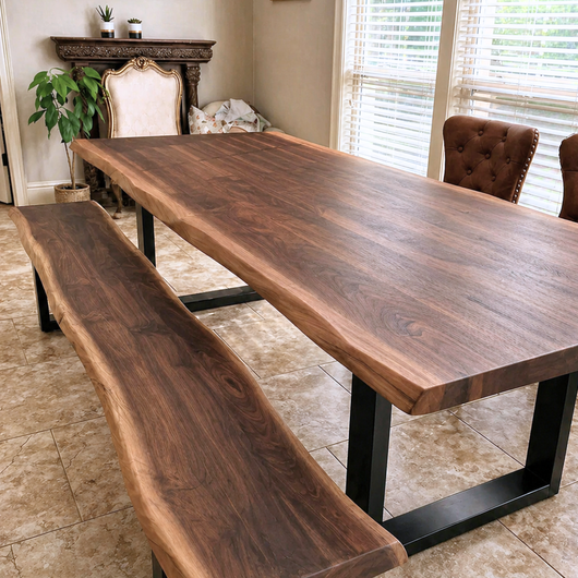 Live Edge Entryway Bench, Bedroom Bench, Industrial Style Steel Legs