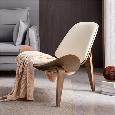 Light Luxury Arch Shell Chair, Walnut Finish Lounge Chair, Modern Shell Chair, Italian Leather Armless Chair